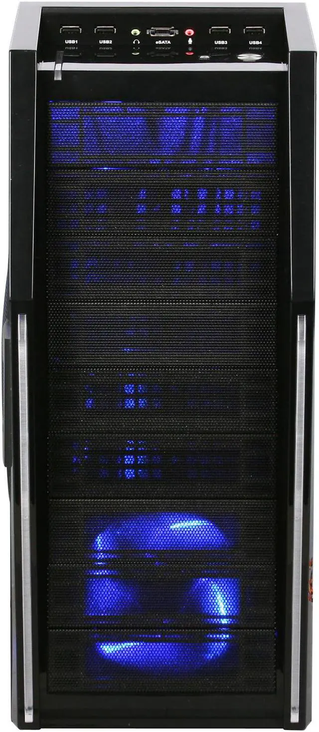 Alt view image 2 of 10 - Rosewill CRUISER Black Gaming ATX Mid Tower Computer Case with Side Panel Window, comes with Four Fans-1x Front Blue LED 120mm Fan, 1x Top Blue LED 120mm Fan, 1x Rear 120mm Fan, 1x Side Blue LED 190mm Fan