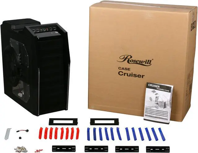 Alt view image 10 of 10 - Rosewill CRUISER Black Gaming ATX Mid Tower Computer Case with Side Panel Window, comes with Four Fans-1x Front Blue LED 120mm Fan, 1x Top Blue LED 120mm Fan, 1x Rear 120mm Fan, 1x Side Blue LED 190mm Fan