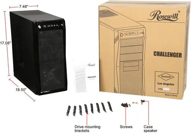 Alt view image 10 of 9 - Rosewill CHALLENGER ATX Mid-Tower Gaming PC Computer Case, Expansion Ready: Internal 3.5" Bays & External 5.25" Bays, 3 Pre-installed Fans with Side Fan Mount Option
