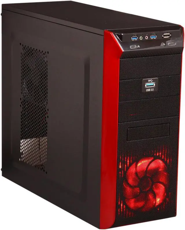 Alt view image 2 of 10 - Rosewill REDBONE U3 - ATX Mid Tower Computer Case - Black SECC Steel, USB 3.0, eSATA, 3 x 120mm Fans