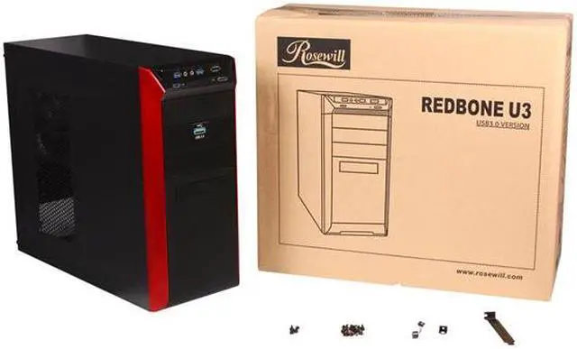 Alt view image 10 of 10 - Rosewill REDBONE U3 - ATX Mid Tower Computer Case - Black SECC Steel, USB 3.0, eSATA, 3 x 120mm Fans