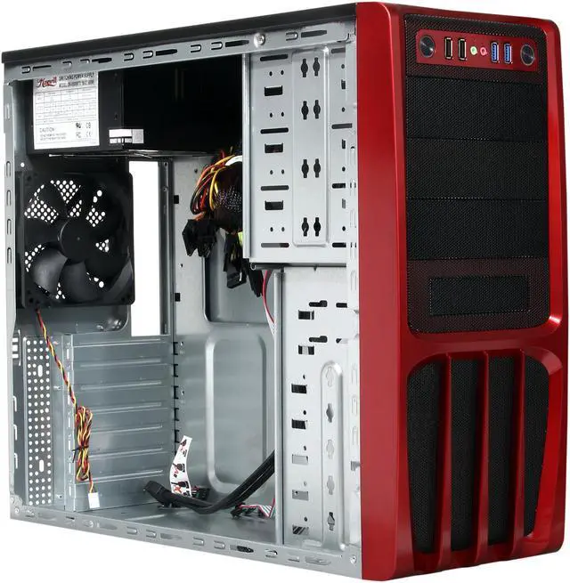 Alt view image 7 of 9 - Rosewill - Black, Hot-Dipped Galvanized Steel ATX Mid Tower Computer Case with Red Front Panel and 500W Power Supply - R536-Red