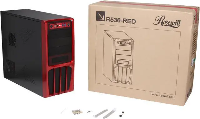 Alt view image 9 of 9 - Rosewill - Black, Hot-Dipped Galvanized Steel ATX Mid Tower Computer Case with Red Front Panel and 500W Power Supply - R536-Red