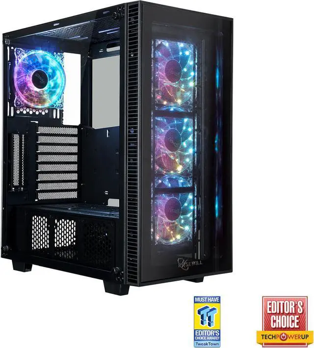 Main image of ROSEWILL CULLINAN MX Tempered Glass RGB ATX Mid Tower Computer Case with Remote Controlled RGB LED Fans