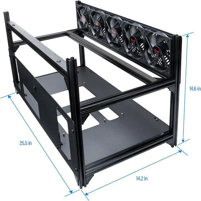 Alt view image 4 of 10 - Rosewill 8 GPU Mining Case Open Air Stackable Frame, Dual PSU Support, Maximum Airflow, Crypto Mine Bitcoin (BTC) / Ethereum (ETH / ETC) / Zcash / Altcoins - R2030002-0118