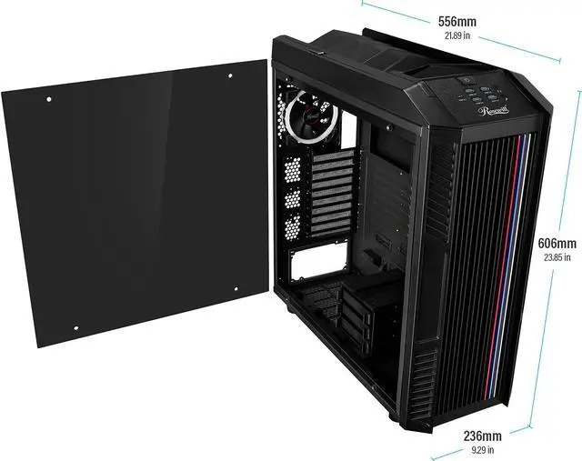 Alt view image 8 of 11 - Rosewill ATX Full Tower Gaming PC Computer Case with Dual Ring RGB LED Fans, E-ATX Support, Tempered Glass/Steel, User-Controlled Top Fins/Fan Vents - NIGHTHAWK Z-RGB