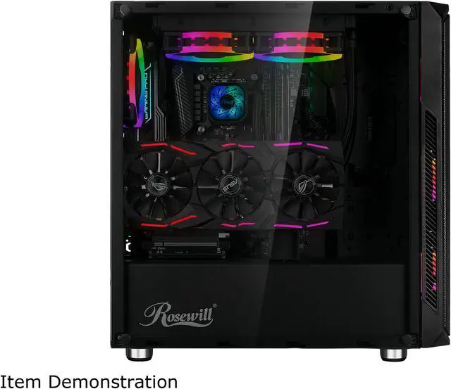 Alt view image 10 of 11 - Rosewill SPECTRA D100 ATX Mid-Tower Gaming PC Computer Case, Supports 240mm & 360mm Liquid Coolers, 4 Dual-Ring RGB LED Fans, Steel Mesh Airflow, Tempered Glass, LED Mode Control
