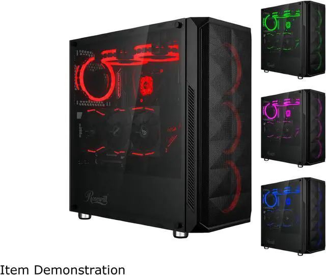 Alt view image 11 of 11 - Rosewill SPECTRA D100 ATX Mid-Tower Gaming PC Computer Case, Supports 240mm & 360mm Liquid Coolers, 4 Dual-Ring RGB LED Fans, Steel Mesh Airflow, Tempered Glass, LED Mode Control