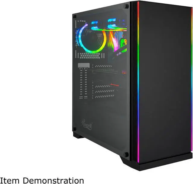 Alt view image 2 of 10 - Rosewill ZIRCON I ATX Mid Tower Gaming PC Computer Case with RGB Fan & LED Light Strips, 240mm AIO Support, Bottom Mount PSU & HDD/SSD, Tempered Glass & Black Steel
