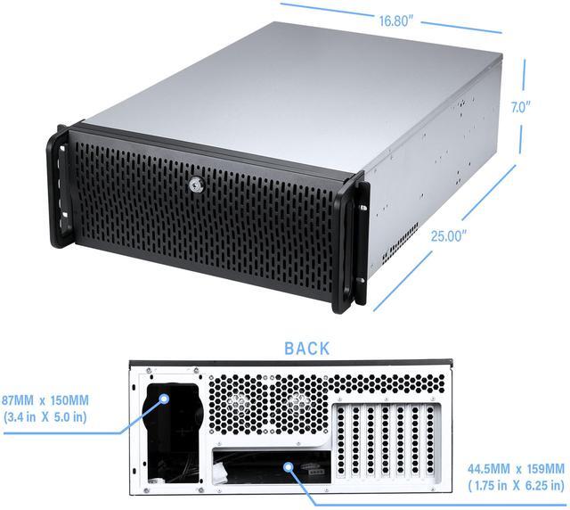 Alt view image 9 of 8 - Rosewill 4U Server Chassis Rackmount Case | 8 3.5" HDD Bays, 3 5.25" Devices | E-ATX Compatible | 5 Front 120mm Fans, 2 Rear 80mm Fans | 2x USB 3.0 | Front Panel Lock | Silver/Black - RSV-L4000U