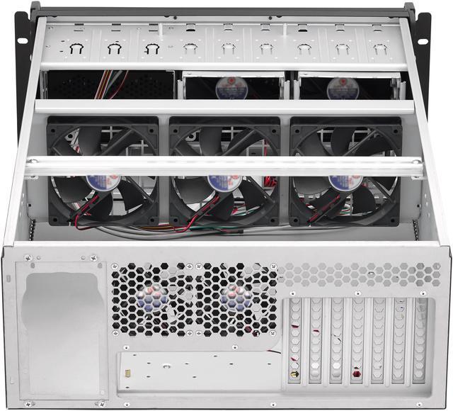 Alt view image 7 of 8 - Rosewill 4U Server Chassis Rackmount Case | 8 3.5" HDD Bays, 3 5.25" Devices | E-ATX Compatible | 5 Front 120mm Fans, 2 Rear 80mm Fans | 2x USB 3.0 | Front Panel Lock | Silver/Black - RSV-L4000U