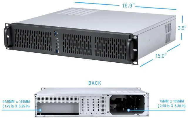 Alt view image 9 of 9 - Rosewill 2U Server Chassis Rackmount Case | 4 3.5" HDD Bays | Micro-ATX Compatible |3 x 80mm PWM Fans | 2x USB 3.0 | Silver/Black - RSV-Z2600U