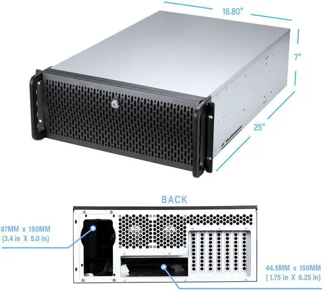 Alt view image 7 of 8 - Rosewill 4U Server Chassis Rackmount Case | 12 Hot Swap 3.5", 2.5" SATA I, SATA II, SATA III SAS | E-ATX Compatible | 3 Front 120mm Fans, 2 Rear 80mm Fans | 2x USB 3.0| Front Panel Lock - RSV-L4412U