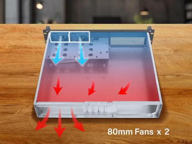 Alt view image 7 of 8 - Rosewill 2U Server Chassis Rackmount Case | 4 3.5"/2.5" HDD, 1 5.25" Device | Micro-ATX Compatible | 2 x 80mm PWM Fans | 2x USB 3.0 | Silver/Black - RSV-Z2700U