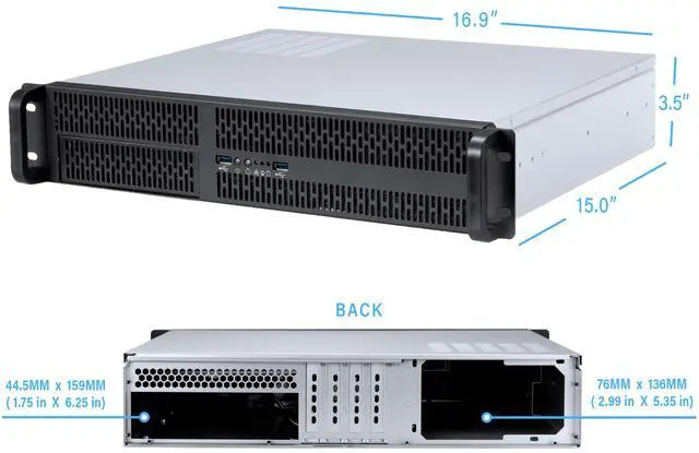 Alt view image 8 of 8 - Rosewill 2U Server Chassis Rackmount Case | 4 3.5"/2.5" HDD, 1 5.25" Device | Micro-ATX Compatible | 2 x 80mm PWM Fans | 2x USB 3.0 | Silver/Black - RSV-Z2700U