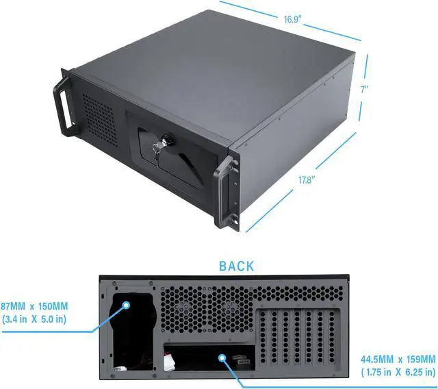 Alt view image 3 of 7 - Rosewill 4U Server Chassis Rackmount Case | 7 3.5" Bays, 2 5.25" Devices| ATX, CEB Compatible | 1 120mm PWM Fan, 2 80mm PWM Fans | 2x USB 3.0 | Front Panel Lock and Key | Silver/Black - RSV-R4100U
