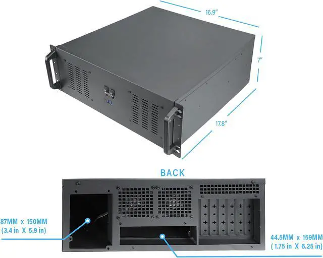 Alt view image 3 of 6 - Rosewill 4U Server Chassis Rackmount Case | 11x 3.5" Bays, 3x 2.5" Devices| ATX, CEB Compatible | 2 120mm PWM Fan, 2 80mm PWM Fans | 2x USB 3.0, 1 USB-C 3.1 | Front Panel Lock and Key | - RSV-R4200U
