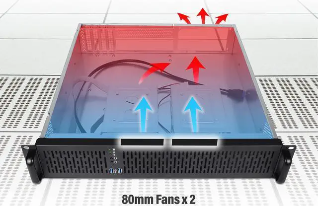 Alt view image 4 of 6 - Rosewill 2U Server Chassis Rackmount Case, 4x 3.5" Bays, 2x 2.5" Devices, Micro-ATX Compatible, 2x 80mm PMW Fans, 2x USB 3.0 - RSV-Z2800U