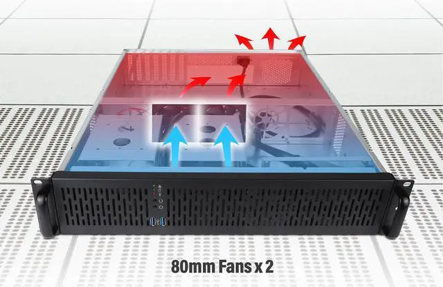 Alt view image 6 of 7 - Rosewill 2U Server Chassis Rackmount Case, 4x 3.5" Bays, 2x 2.5" Devices, ATX Compatible, Up to 4x 80mm Fans, 2x USB 3.0, Silver/Black - RSV-Z2850U