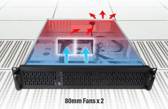 Alt view image 2 of 5 - Rosewill 2U Server Chassis Rackmount Case, 4x 3.5" Bays, 2x 2.5" Devices, ATX Compatible, Up to 4x 80mm Fans, 2x USB 3.0, Silver/Black - RSV-Z2850U