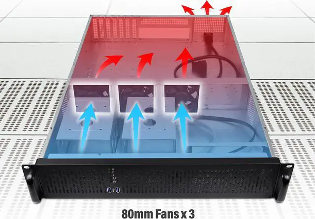 Alt view image 4 of 7 - Rosewill 2U Server Chassis Rackmount Case, 4x 3.5" Bays, 2x 2.5" Devices, E-ATX Compatible, 3x 80mm PWM Fans, 2x USB 3.0 - RSV-Z2900U