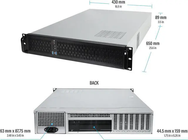 Alt view image 2 of 7 - Rosewill 2U Server Chassis Rackmount Case, 4x 3.5" Bays, 2x 2.5" Devices, E-ATX Compatible, 3x 80mm PWM Fans, 2x USB 3.0 - RSV-Z2900U