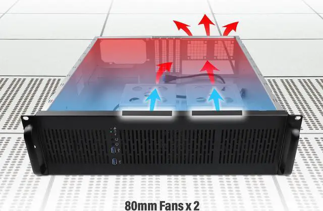 Alt view image 4 of 7 - Rosewill 3U Server Chassis Rackmount Case, 6x 3.5" Bays, E-ATX Compatible, 2x 80mm Fans, 2x USB 3.0, Silver/Black - RSV-Z3200U