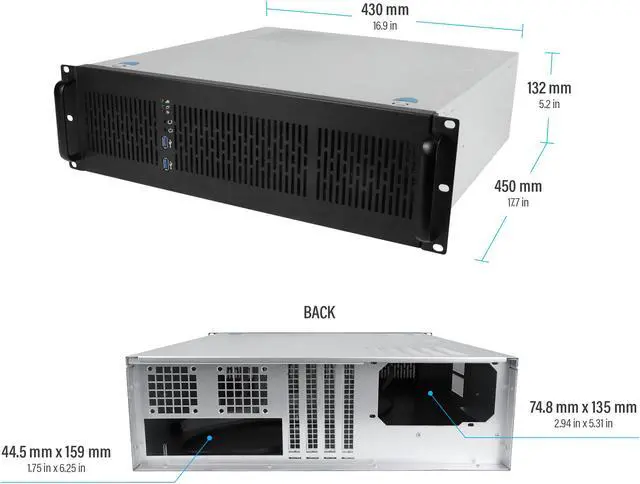 Alt view image 6 of 7 - Rosewill 3U Server Chassis Rackmount Case, 6x 3.5" Bays, E-ATX Compatible, 2x 80mm Fans, 2x USB 3.0, Silver/Black - RSV-Z3200U