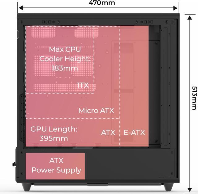 Alt view image 7 of 6 - Rosewill Helium Air Mid Tower E-ATX Gaming Case, Mesh Panel, Tool-less, High-Airflow, Cable Management system, USB 3.1, included 1x 140mm PWM Fan, Black