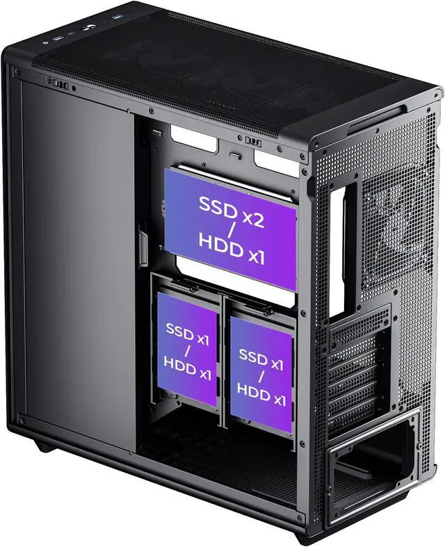 Alt view image 6 of 6 - Rosewill Helium Air Mid Tower E-ATX Gaming Case, Mesh Panel, Tool-less, High-Airflow, Cable Management System, USB 3.1, included  2x 160mm & 1x 140mm PWM ARGB Fan, Black
