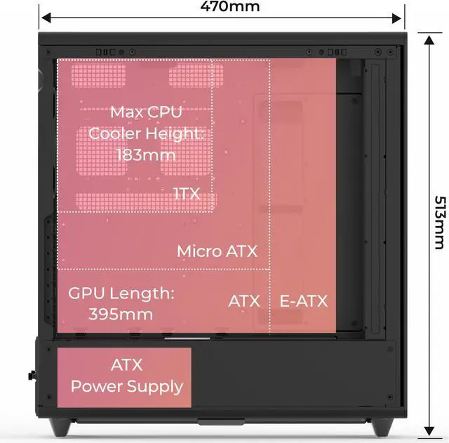 Alt view image 7 of 6 - Rosewill Helium Air Mid Tower E-ATX Gaming Case, Mesh Panel, Tool-less, High-Airflow, Cable Management System, USB 3.1, included  2x 160mm & 1x 140mm PWM ARGB Fan, Black
