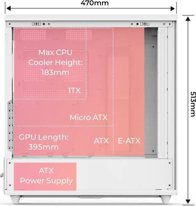 Alt view image 7 of 6 - Rosewill Helium Air Mid Tower E-ATX Gaming Case, Mesh Panel, Tool-less, High-Airflow, Cable Management System, USB 3.1, included  2x 160mm & 1x 140mm PWM ARGB Fan, White