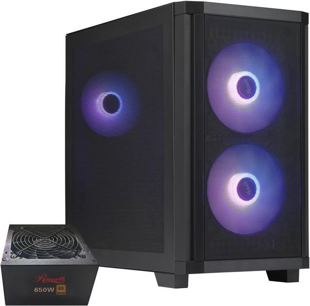 Main image of Rosewill FBM-X3 Micro ATX Mid Tower Case - Full Mesh Panel, High Airflow Design, 3x PWM ARGB Fans, 2x USB 3.0, Pre-Installed ATX 3.1 650W 80+ Gold Power Supply, 3 Year Warranty - Black