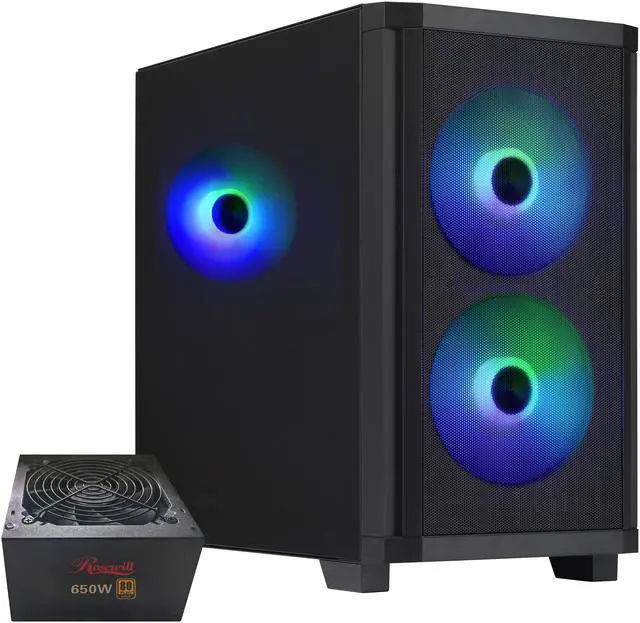 Alt view image 15 of 14 - Rosewill FBM-X3 Micro ATX Mid Tower Case - Tempered Glass Side, High Airflow Design, 3x PWM ARGB Fans, 2x USB 3.0, Pre-Installed ATX 3.1 650W 80+ Gold Power Supply, 3 Year Warranty - Black