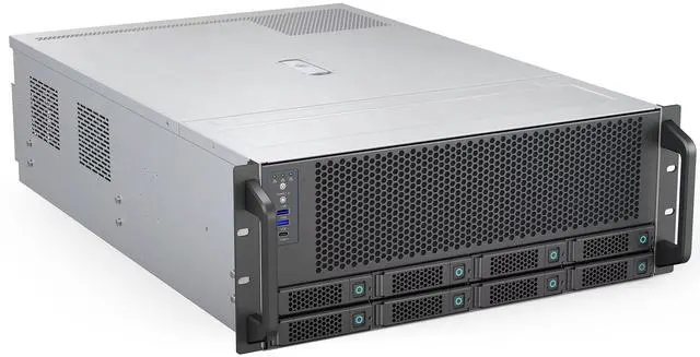 Main image of Rosewill 4U Server Chassis|Supports up to 4 GPUs|8 Hot-Swap 3.5"/2.5" SATA/SAS up to 12Gbps|E-ATX Compatible|3x 12038 Hot-Swap Fans, 2 Rear 8038 Fans|USB 3.2 Type-C|With Rail Kit|Ideal for AI Servers