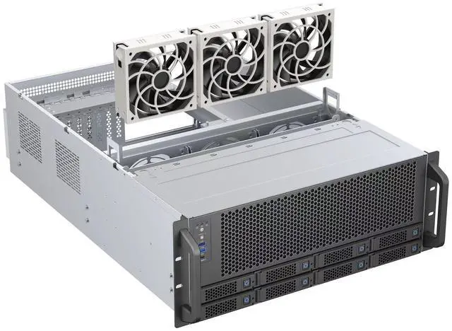 Alt view image 4 of 11 - Rosewill 4U Server Chassis|Supports up to 4 GPUs|8 Hot-Swap 3.5"/2.5" SATA/SAS up to 12Gbps|E-ATX Compatible|3x 12038 Hot-Swap Fans, 2 Rear 8038 Fans|USB 3.2 Type-C|With Rail Kit|Ideal for AI Servers