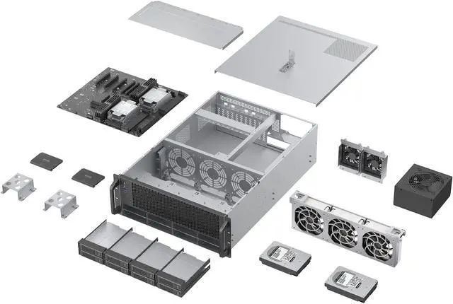 Alt view image 5 of 11 - Rosewill 4U Server Chassis|Supports up to 4 GPUs|8 Hot-Swap 3.5"/2.5" SATA/SAS up to 12Gbps|E-ATX Compatible|3x 12038 Hot-Swap Fans, 2 Rear 8038 Fans|USB 3.2 Type-C|With Rail Kit|Ideal for AI Servers