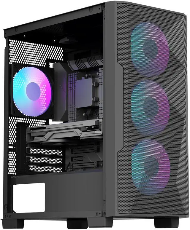 Alt view image 3 of 11 - Rosewill FBM-X6 Black Micro ATX Mid Tower Case - Tempered Glass Side Panel, High Airflow, 4X PWM ARGB Fans, Dedicated Cable Routing Clips, Pre-Installed 650W 80+ Gold PSU