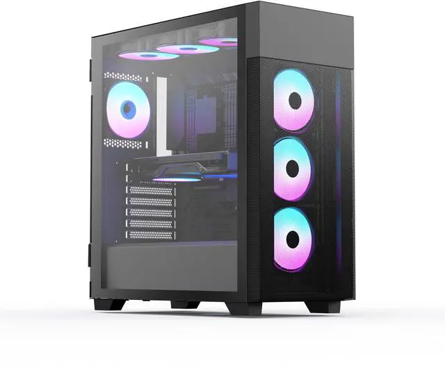 Alt view image 2 of 10 - Rosewill FBM-X7 Black ATX Mid Tower Case - Hinged Tempered Glass Side Panel, High Airflow, 4x PWM ARGB Fans, Pre-Installed 650W 80+ Gold PSU