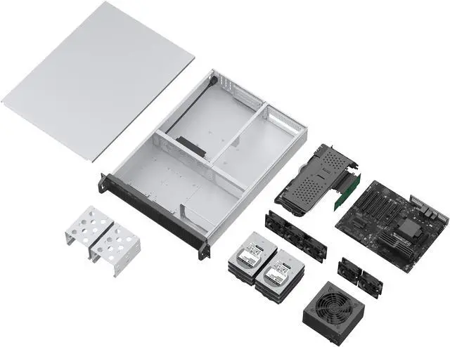 Alt view image 13 of 13 - Rosewill 2U Rackmount Server Chassis | Horizontal Full-Size GPU Support | ATX Motherboard Compatible | Supports up to 6x 3.5" HDD Bays | 5x 80mm PWM Fans | USB 3.2 Type-C | RSV-Z2006