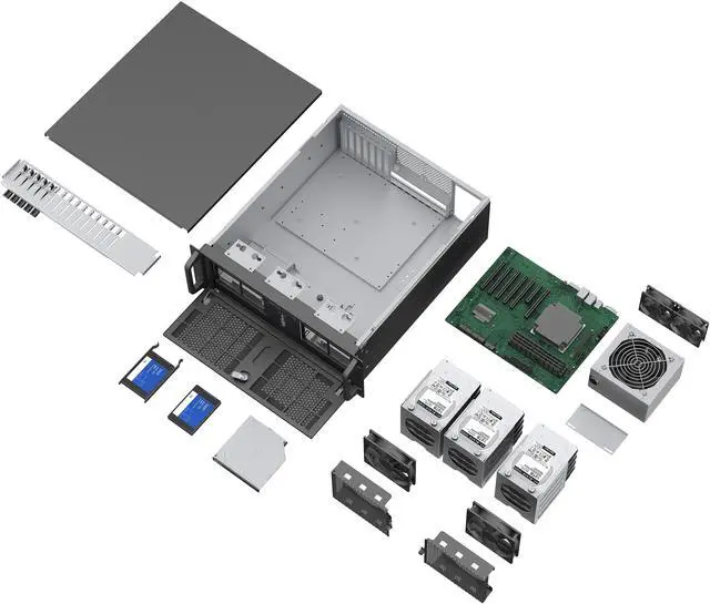 Alt view image 14 of 14 - Rosewill 4U Rackmount Server Chassis | Expands to 12 x 3.5" HDD | Massive ATX & PCIe Compatibility | 2x 120mm PWM Fans + 2x 80mm PWM Fans | USB 3.2 Type-C | RSV-R4012