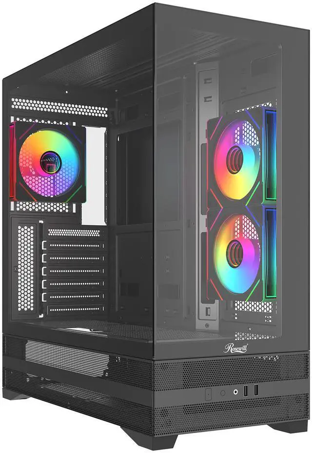 Main image of Rosewill ACA501 Mid Tower ATX Gaming PC Computer Case Black, 4 Addressable RGB Fans Pre-Installed, Tempered Glass Side Panel, Back Plug Motherboard Design