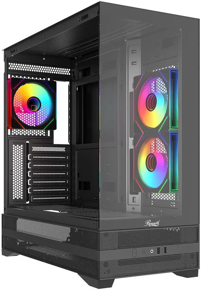 Alt view image 2 of 10 - Rosewill ACA501 Mid Tower ATX Gaming PC Computer Case Black, 4 Addressable RGB Fans Pre-Installed, Tempered Glass Side Panel, Back Plug Motherboard Design