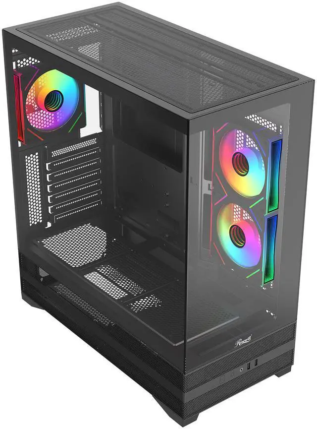 Alt view image 5 of 10 - Rosewill ACA501 Mid Tower ATX Gaming PC Computer Case Black, 4 Addressable RGB Fans Pre-Installed, Tempered Glass Side Panel, Back Plug Motherboard Design