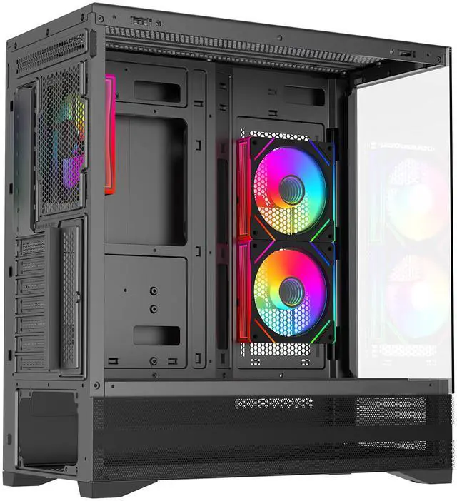 Alt view image 7 of 10 - Rosewill ACA501 Mid Tower ATX Gaming PC Computer Case Black, 4 Addressable RGB Fans Pre-Installed, Tempered Glass Side Panel, Back Plug Motherboard Design