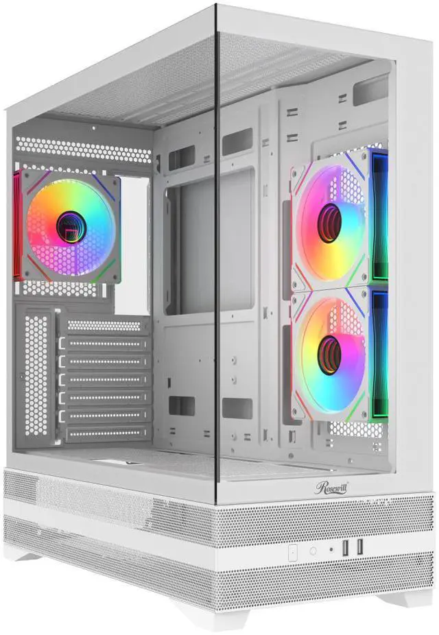 Main image of Rosewill ACA501 Gaming PC Case Computer Mid Tower ATX Case White with 4 Addressable RGB Fans Pre-Installed, Back Plug Motherboard Design, Tempered Glass Transparent Side Panel