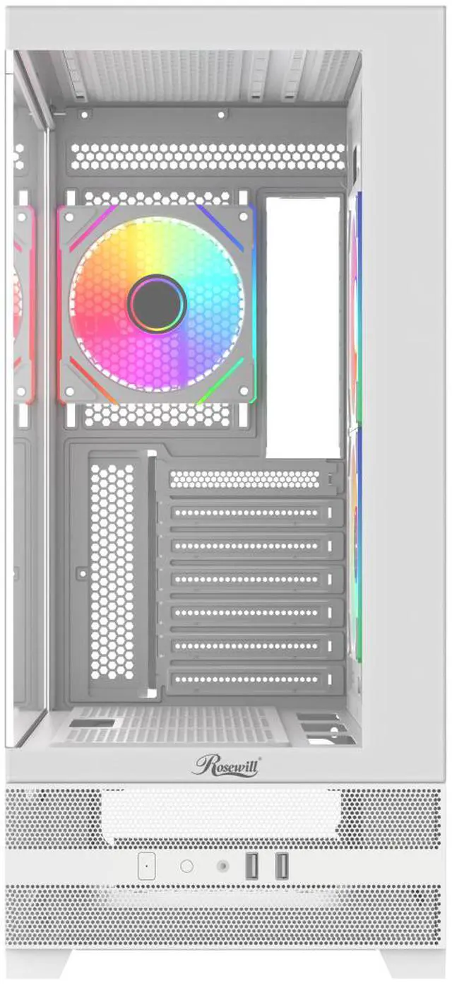 Alt view image 3 of 10 - Rosewill ACA501 Gaming PC Case Computer Mid Tower ATX Case White with 4 Addressable RGB Fans Pre-Installed, Back Plug Motherboard Design, Tempered Glass Transparent Side Panel