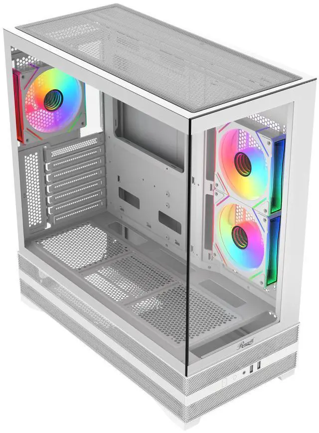 Alt view image 4 of 10 - Rosewill ACA501 Gaming PC Case Computer Mid Tower ATX Case White with 4 Addressable RGB Fans Pre-Installed, Back Plug Motherboard Design, Tempered Glass Transparent Side Panel