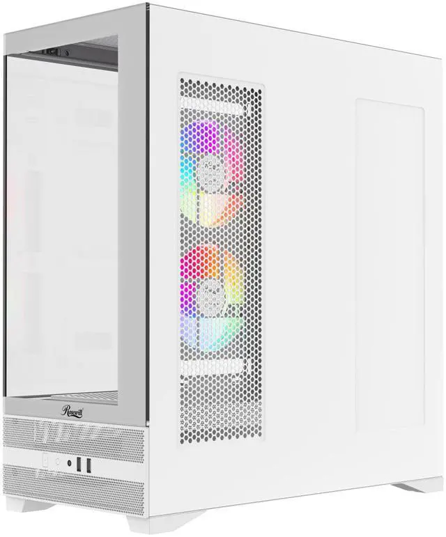 Alt view image 7 of 10 - Rosewill ACA501 Gaming PC Case Computer Mid Tower ATX Case White with 4 Addressable RGB Fans Pre-Installed, Back Plug Motherboard Design, Tempered Glass Transparent Side Panel