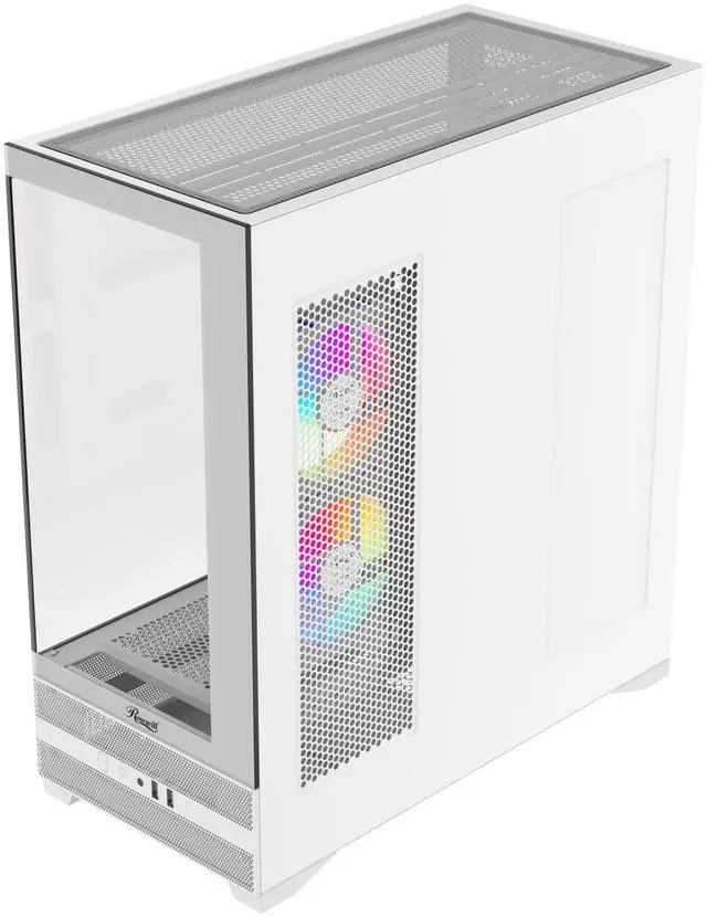 Alt view image 8 of 10 - Rosewill ACA501 Gaming PC Case Computer Mid Tower ATX Case White with 4 Addressable RGB Fans Pre-Installed, Back Plug Motherboard Design, Tempered Glass Transparent Side Panel